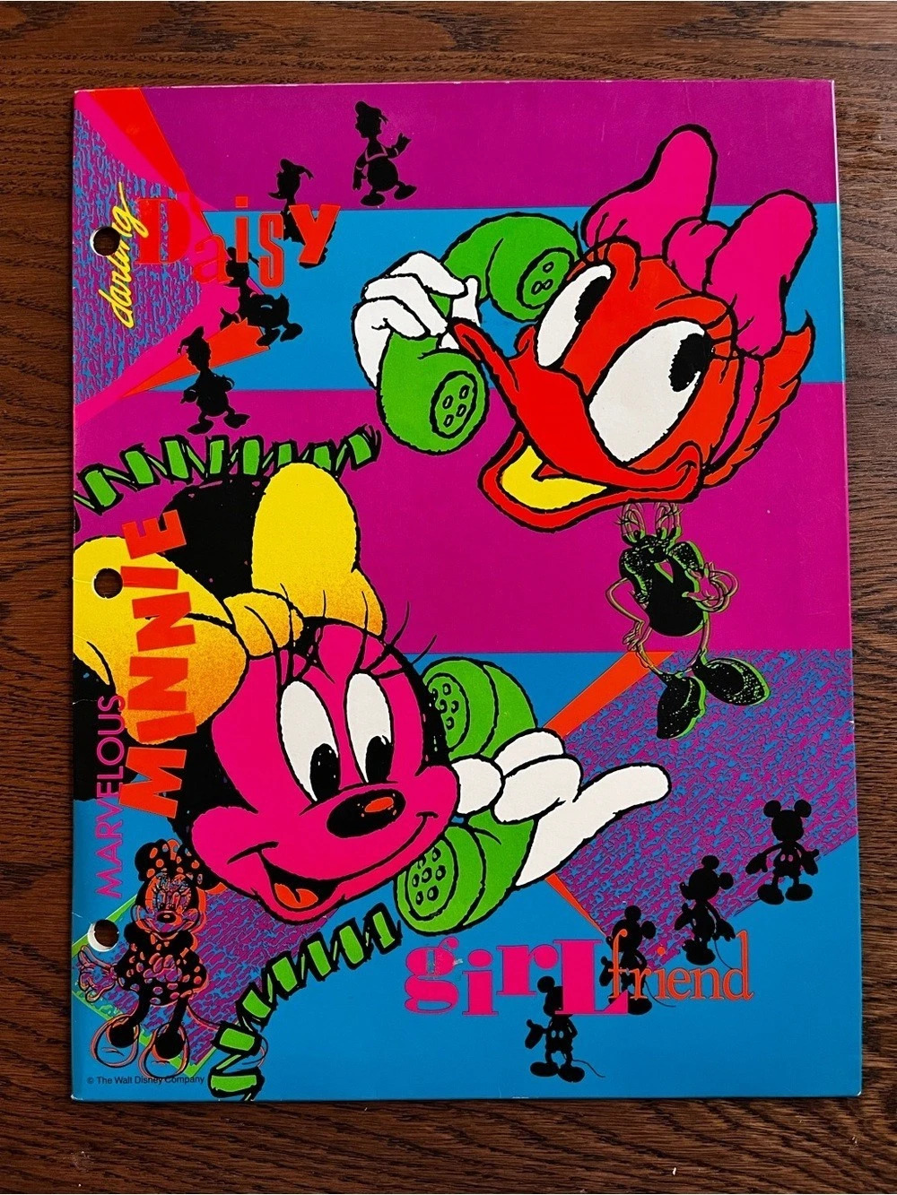 Vintage 1990s Disney Minnie Mouse & Daisy Duck Mead Pocket Folder – Neon Retro